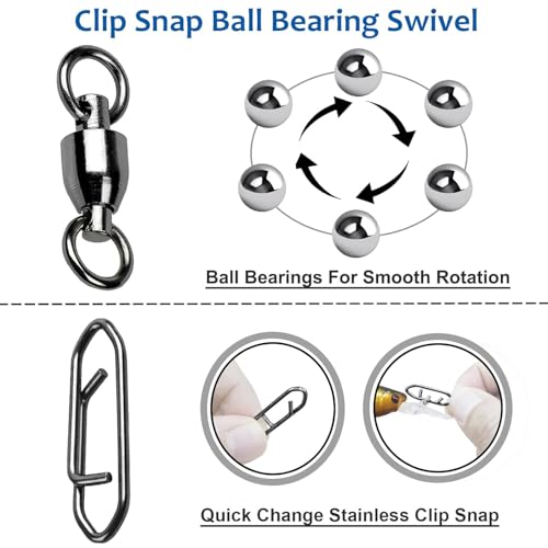 AMYSPORTS High Strength Snap Swivels Stainless Bearing Rolling Fishing Swivel Freshwater Snap Swivels Fishing Clip Steel Black Nickel - size: Size 7+XL (177lb) 25 pcs
