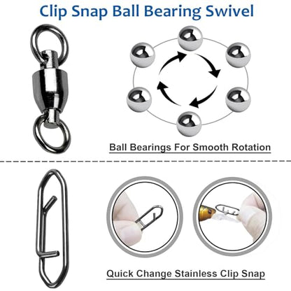 AMYSPORTS High Strength Snap Swivels Stainless Bearing Rolling Fishing Swivel Freshwater Snap Swivels Fishing Clip Steel Black Nickel - size: Size 8+XXL (221lb) 50 pcs