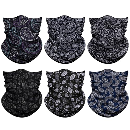 Neck Gaiter for Men Women Headwear Bandana Head Wrap Face Scarf Mask Cover Warmer Balaclava-Seamless & Versatile - color: A-6pcs-black Paisley 2