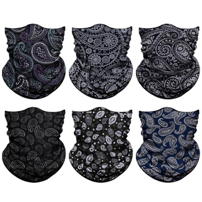 Neck Gaiter for Men Women Headwear Bandana Head Wrap Face Scarf Mask Cover Warmer Balaclava-Seamless & Versatile - color: A-6pcs-black Paisley 2