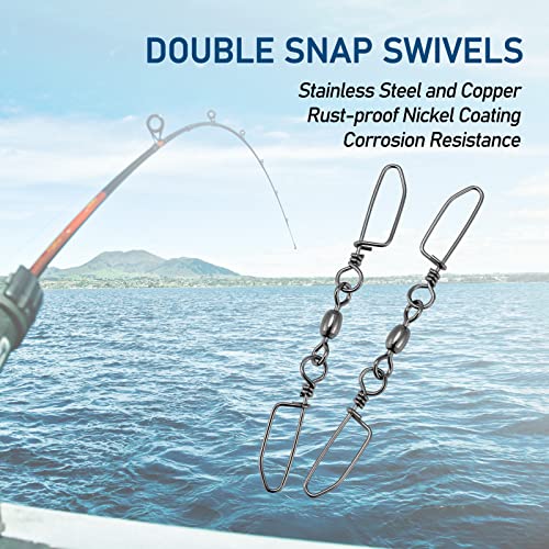 Dr.Fish 20 Pack Double Snap Swivels, High Strength Crane Barrel Swivels Coastlock Snaps Stainless Rust Resistant Saltwater Connector Trolling Planer Board Line Release Clips - size: #1*#4(Snap)-121LB