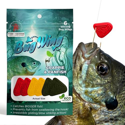 Panfish Lures 6PK | Prevents Swallowing The Hook | Easy Unhooking | Attracts Crappie, Sunfish, Bluegill, & Other Small Mouth Fish - color: Green Pumpkin, Red, Yellow