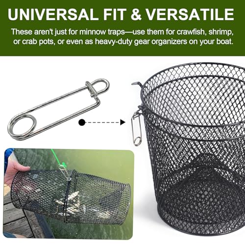 Minnow Trap Clips, Stainless Steel Live Bait Trap Lock Fasteners 4 Pack | High-Quality Stainless Steel