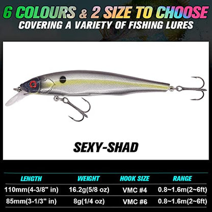 XFISHMAN Jerkbait Kit - Minnow Lure - Suspending - Bass, Smallmouth Bass, Walleye, Largemouth Bass - 1 Piece - color: Sexy-Shad, size: 110mm（4-3/8"in）