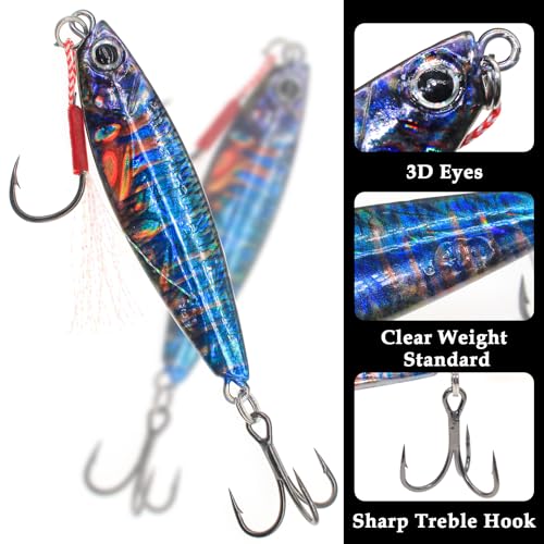 Fishing Jigs Vertical Saltwater Jigs Vertical Jigging Spoon Fishing Tuna Lures Boat Fishing Artificial Lures for Tuna, Grouper, Dogtooth, Snapper, Bass, Salmon/60g, 80g,120g - color: 10pcs-multicoloured