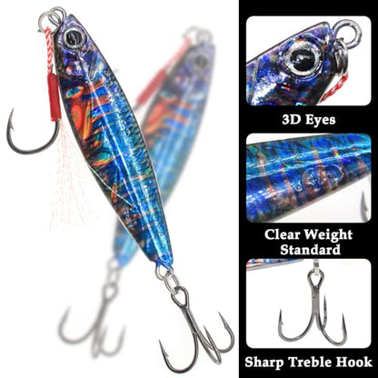 Fishing Jigs Vertical Saltwater Jigs Vertical Jigging Spoon Fishing Tuna Lures Boat Fishing Artificial Lures for Tuna, Grouper, Dogtooth, Snapper, Bass, Salmon/60g, 80g,120g - color: 10pcs-multicoloured