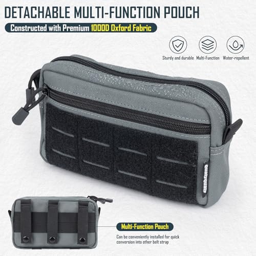 Fishing Wading Belt with Rod Holder & Waist Pack – Adjustable Fishing Belt with Detachable Tackle Bag Fishing Tool Tackle - color: Grey