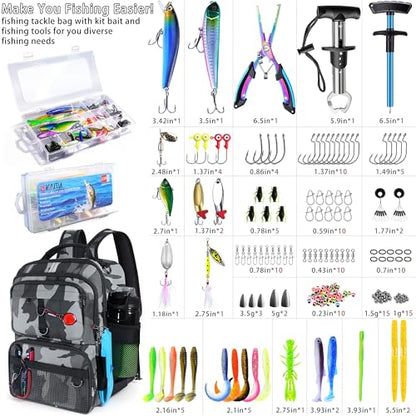 Fishing Backpack with Tackle Boxes and Rod Holder, 24L Fishing Sling Bag with Fishing Lures Kit, Fishing Gear Bag Gifts for Men Women - Gray Camo Backpack - color: Gray Camo Backpack