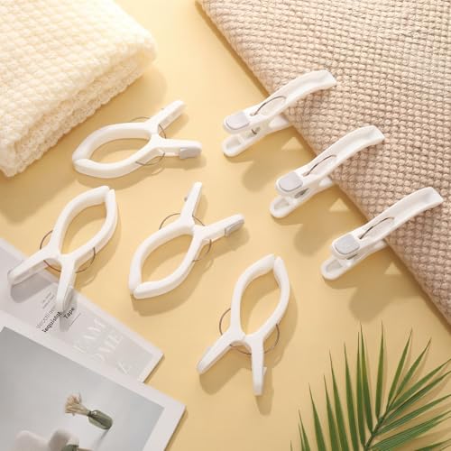 Amyhill 12 Pack Beach Towel Clips Extra Large 6.3 Inch Pool Towel Clips for Chairs Pool Cruise Pontoon Boat Jumbo Windproof Heavy Duty Blanket Clamps Holder for Clothes Pegs Hanging Outdoor, White