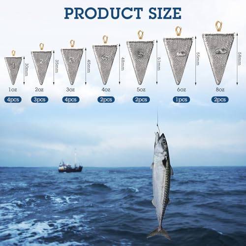 Shimeyao 18 Pieces Pyramid Sinkers Fishing Weights Triangle Fishing Sinkers Rig Pyramid Sinker for Ocean Saltwater Surf Bass Casting Gear Tackle - size: 1, 2, 3, 4, 5, 6, 8oz
