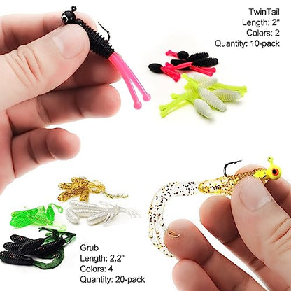 Crappie Lures Tube Lures Jigs Heads Worms Swimbaits Kit, 165, 124, 50 Pcs Pre-Rigged Crappie Jigs Tube Hooks Soft Plastic Grub Worms Baits for Bass Trout Freshwater Saltwater Fishing - color: 124 Pcs - Crappie Lures Tube Lures
