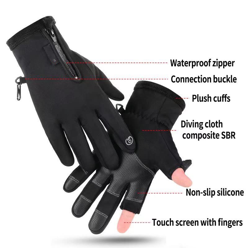 Women's Men's Winter Gloves, Cold Weather Warm Gloves,Running,Hiking,Fishing,Hunting,Finger Touch Screen Gloves - color: Black, size: X-Large