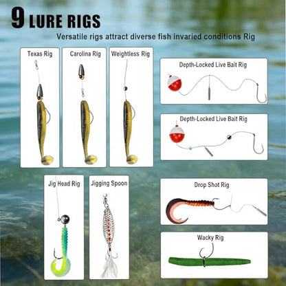 Fishing Lures Kit, Bass Lures Kit with Tackle Box Included Topwater Baits, Swimbaits,Complete Freshwater Fishing Gear Set for Beginners & Anglers