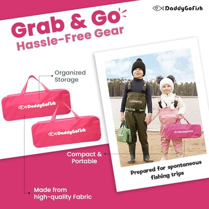 DaddyGoFish Kids Fishing Pole - Rod Reel Combo Tackle Box Starter Set - First Year Small Dock Gear Kit for Boys Girls Toddler Youth Age Beginner Little Children Junior Anglers Older Kids - color: 2 Pack- Pink + Pink