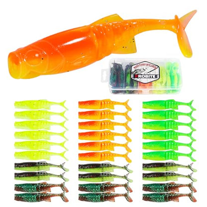 30pcs Soft Plastic Swimbaits with Paddle Tail, T-Tail Fishing Lures for Vertical Jigging and Casting, Freshwater Swimbaits for Bass, Trout, Walleye & Crappie - color: Multi-Jointed Flex, 2.2''