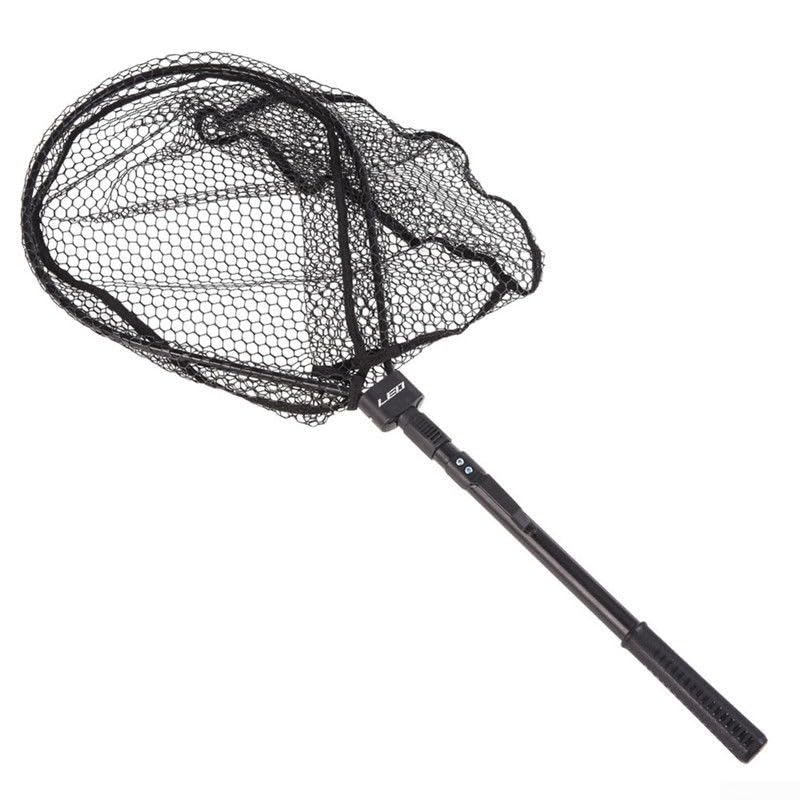 Quick Folding Fishing Landing Net with Rubber Mesh for Trout Catch and Release, Aluminum Alloy Frame, Collapsible Design, 31.9 Inch Total Length, Black