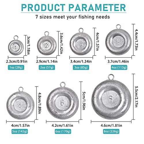 Disc Sinkers Fishing Weights, Flat Coin Sinkers Saltwater Surf Fishing Weights for Catfishing Drifting Trolling Bottom Saltwater Fishing Tackle 1oz 2oz 3oz 4oz 5oz 6oz 8oz - style: 5 Ounce, 5 Pack
