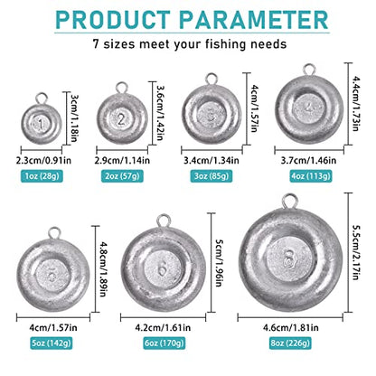 Disc Sinkers Fishing Weights, Flat Coin Sinkers Saltwater Surf Fishing Weights for Catfishing Drifting Trolling Bottom Saltwater Fishing Tackle 1oz 2oz 3oz 4oz 5oz 6oz 8oz - style: 1+2+3+4+5 Ounce, 10 Pack