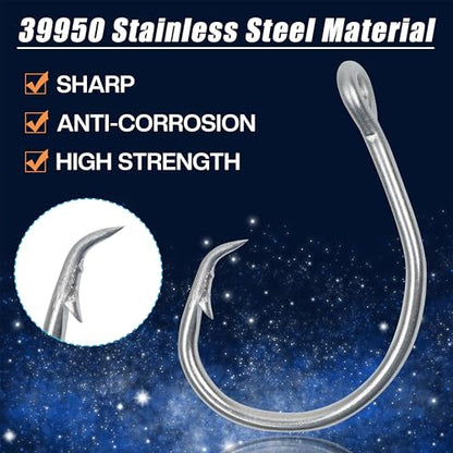Stainless Steel Tuna Circle Hooks, 30pcs 3X Strong Saltwater Hooks Ultra Sharp for Tuna Marlin Swordfish Sharks, Size 5/0-10/0 - size: 10/0 _ 30pack