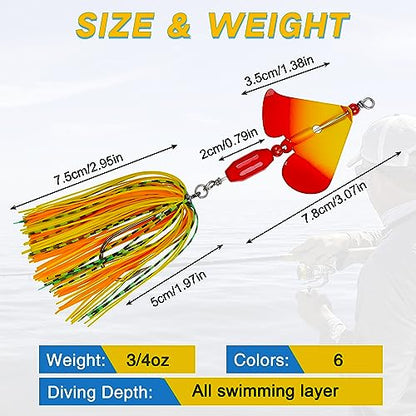 Fishing Buzzbait Lures Bass Spinnerbait Kit Buzz Bait Multicolor Swimbait Metal Jig Lure for Bass Pike Trout Fishing - color: B- 6pcs