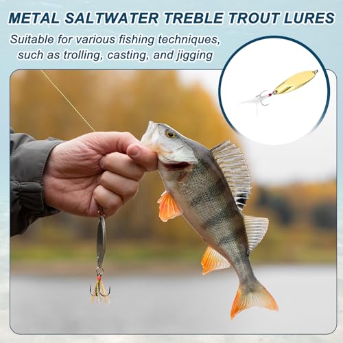 Fishing Spoons Lures Metal Saltwater Treble Trout Lures Jigging Spoon with Treble Hooks Spinner Baits for Freshwater - color: Gold, size: 18g / 3/5oz