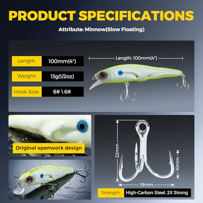 Topwater Fishing Lures -Hard Swimbait,3 8/9in 1/2oz Floating Lure with Hollow Cavity for Scent Attractant, for Bass,Pike,Trout,Freshwater & Saltwater - color: Chaetodontidae