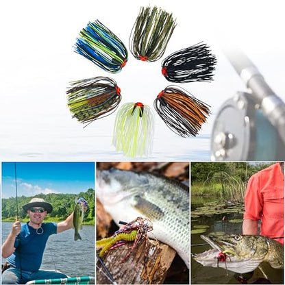 OROOTL Silicone Jig Skirts Spinnerbait Skirt Replacement Bass Fishing Lures for DIY Spinner Baits Buzzbaits Squid Jig Accessories - color: B-Skirts with Rattles-6pcs