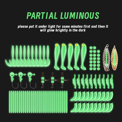 FONMANG 322-Piece Fishing Lures Kit - Buzz Bait/Spinner Baits/Jig/Frog, Fishing Tackle Box with Tackle Included, Soft Bait/Hooks/Weights, Fishing Gear Lure Kit Gift for Men Freshwater Bass Trout - color: D-220pcs ice Fishing Kit