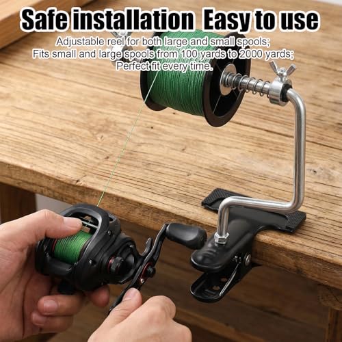 Fishing Line Spooler, Portable Fishing Reel Spooler Adjustable Tangle-Free Line Winder Spooling Station for Spinning & Baitcasting Reels