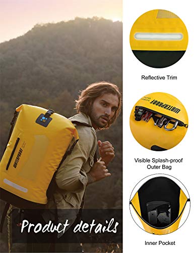 IDRYBAG Waterproof Backpack for Men 20L/30L/40L, Floating Dry Bag Kayak, Dry Backpack Hiking - color: Yellow, size: 40L