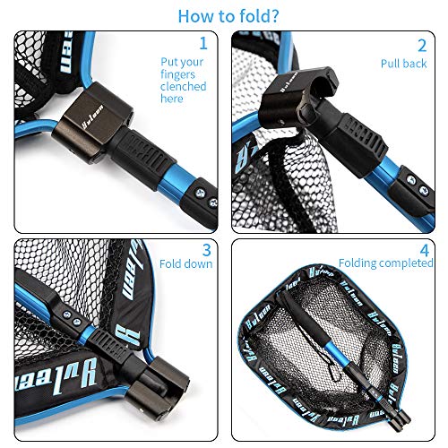 YVLEEN Floating Fishing Net - Folding Fishing Landing Net with Rubber Coating Mesh for Easy Fish Catch and Release, Fishing Net for Freshwater and Saltwater - color: B: Blue(Telescopic Pole)