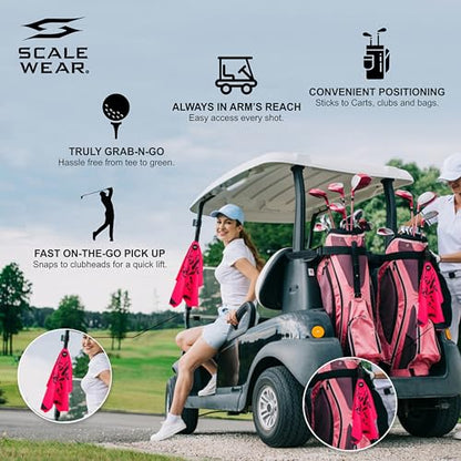 Rippit Magnetic Waffle Golf Towel – Large 16"x24" Microfiber Golf Club Ball Magnet Clip to Hang on Bag Cart Strong Premium Strength Ultra Absorbent Gear Men Gift (Rippit Pink) - color: Rippit Pink