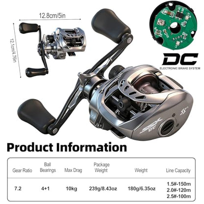 Sougayilang Baitcasting Reel with Digital Anti-Backlash Control - Smart Computer Braking System, 7.2:1 Gear Ratio, 18.5LB Max Drag-Easy Casting Baitcaster for Beginners & Bass Anglers - color: silver, size: Right Hand