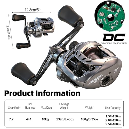 Sougayilang Baitcasting Reel with Digital Anti-Backlash Control - Smart Computer Braking System, 7.2:1 Gear Ratio, 18.5LB Max Drag-Easy Casting Baitcaster for Beginners & Bass Anglers - color: silver, size: Left Hand