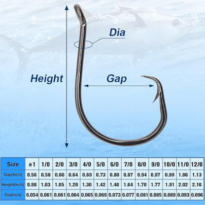 XFISHMAN Circle-Hooks-Fishing-Equipment-Octopus-Hooks-Saltwater-50 Pack #1 –12/0 - color: Black, size: 12/0 50-Pack