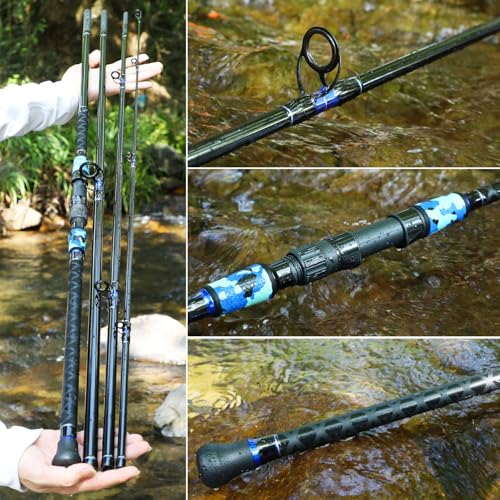 Sougayilang Surf Fishing Rod Portable Travel MH/H Surf Spinning Rod 4 Piece Carbon Fiber Saltwater Fishing Rod 10'/11'/12'/15' - color: blue, size: 12ft-Spinning-4Pc-H