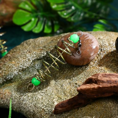 Toddmomy 12Pcs Carp Fishing Bait Cages, Carbon Steel Spring Feeder with Luminous Beads, Bait Holder for Night Freshwater Saltwater Fishing