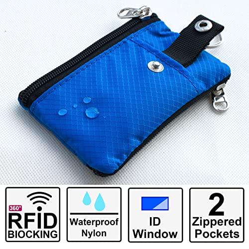 CHENSPRX Minimalist RFID Blocking Small Wallet with ID Window,WaterResistant Zip Id Case Wallet with Lanyard Keychain for Cards,Cash,Travel,Women,Men - color: Blue