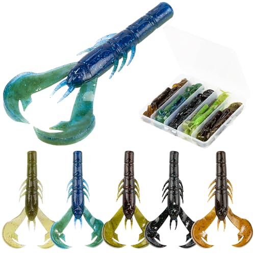 Soft Plastic Craw Baits 25-Pack, 4in Jig Trailer Creature Lures with Big Claws for Bass Fishing, Crawfish Soft Bait for Freshwater