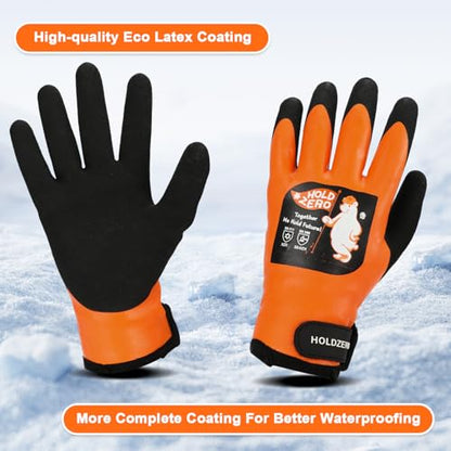 Winter Waterproof Gloves Warm With Grip Fluorescent Orange 2 pairs - size: XX-Large