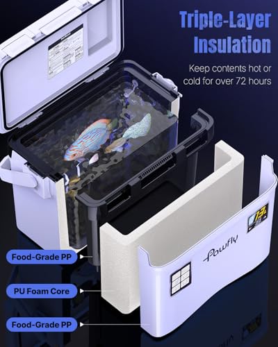 Pawfly 13-19 QT Live Bait Cooler, Leak-Proof Fishing Cooler with Rechargeable Aerator, Portable Fish Livewell for Boat, Insulated Minnow Bucket for Shrimp & Live Fish, Hard Cooler Box for Fishing - size: 13 Quart