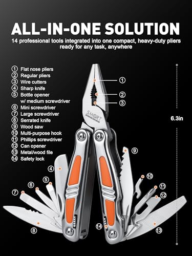 14-in-1 Multitool Pliers, Premium Gift Box Packaging, Ideal Gift for Dad | Small Pocket Knife Multitool, Mini Utility knife, Folding Pliers with Sheath, EDC Multitool Knife, Self-Locking Design - size: Gift Box Packing