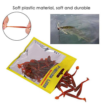 Tbest 50 Pcs 5cm Soft Fishing Lures, Plastic Fishing Bait T-Tail Grub Worm Baits Fish Tackle Accessory 9 Colors - color: Red