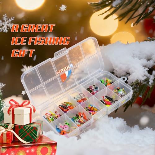 Ice Fishing Jigs Kit, 36/60/100pcs Micro Jig Heads Lures Hook Set for Winter Ice Jigging, Panfish, Perch, Trout, Bluegill, Walleye, Crappie Ice Fishing Lures Hooks Set with Storage Box - color: C -100pcs Ice fishing jigs (17 Style)