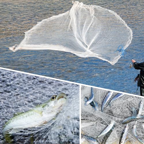 Fishing Cast Net Saltwater Casting Net 3/8 Mesh with Heavy Duty Black Weights Monofilament Throw Nets for Fishing Bait with Bag 4FT 5FT 6FT 8FT 10FT 12FT Radius - size: 3/8 Mesh, 10Ft