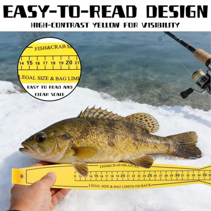 15 Inch Fish Measuring Board Lightweight Fish Ruler Bump Board - Fishing Ruler for Crabs and Fish, Portable Kayak/Boat Measuring Tool Easy to Read (Yellow)