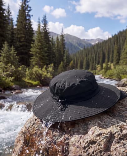Home Prefer UPF 50+ Wide Brim Sun Hats with Neck Flap Sun Protection Hat for Men Women Gardening Fishing Summer Bucket Hat - color: Black