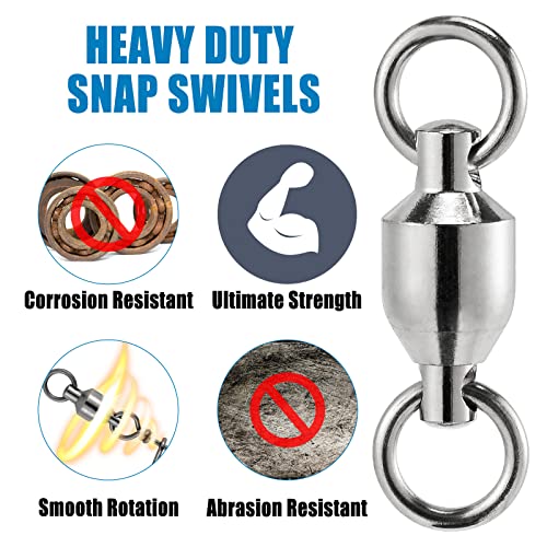 Dr.Fish 20 Pack Fishing Swivels, Ball Bearing Swivels Fishing Tackles, Copper Stainless Steel Solid Rings High Strength Barrel Swivels Saltwater Fishing Swivels - size: #5-230LB-20 Pack