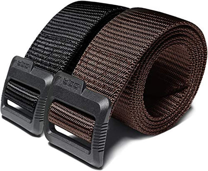 CQR Tactical Belt, Military Style Heavy Duty Belt, Webbing EDC Quick-Release Buckle - color: 2pack Dura Nylon Black/Brown, size: XX-Large
