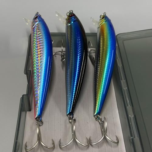 3pcs Heavy Minnow Tuna Fishing Lure Artificial Hard Baits Sinking Saltwater Seabass Wobbler Fish Baits Pesca Strong Treble Hooks Wobbler Jerkbait Swimbait AH1340 - color: AH1340B-5.1'' 1.4oz